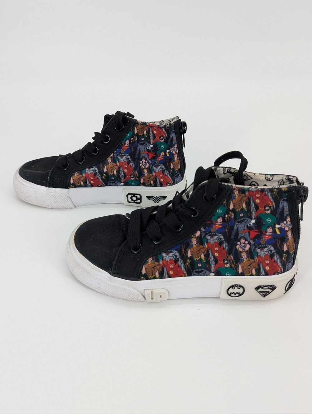 Ground up Justice League Littlw Boy Sneakers Hi Top Superhero DC Zip Up